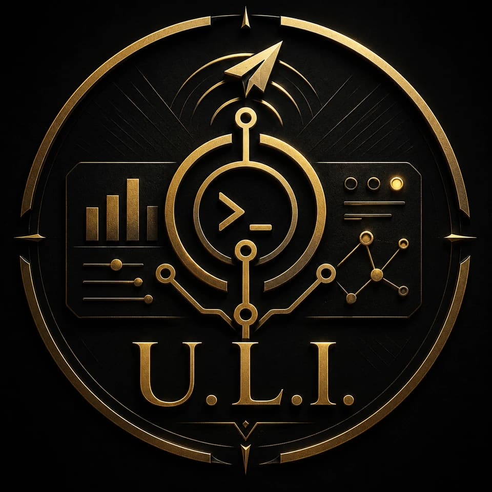 Circular gold U.L.I. symbol representing DETai’s Human–AI development environment