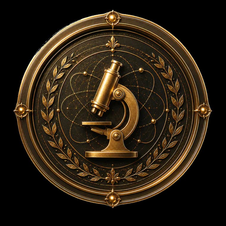 Golden symbol of the DET research domain with a microscope on a transparent background